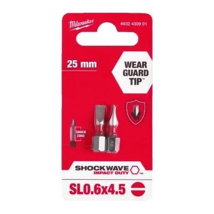 Біти Milwaukee Shockwave, SL0,6x4,5х25мм, набір 2шт