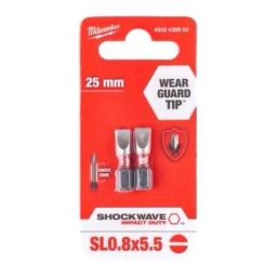 Біти Milwaukee Shockwave, SL0,8x5,5х25мм, набір 2шт