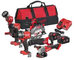 Набір із шести акумуляторних інструментів Milwaukee M18 FPP6G3-502B 18В шурупокрут-дриль M18 FPD3 гвинтоверт ударний M18 FID3 кутова шліфувальна машина M18 FSAG125X пила дискова M18 CCS55 пилка шабельна M18 FSZ ліхтар M18 TLED-0 акб М18 2х5А·год ЗП M12-18FC TURBO сумка