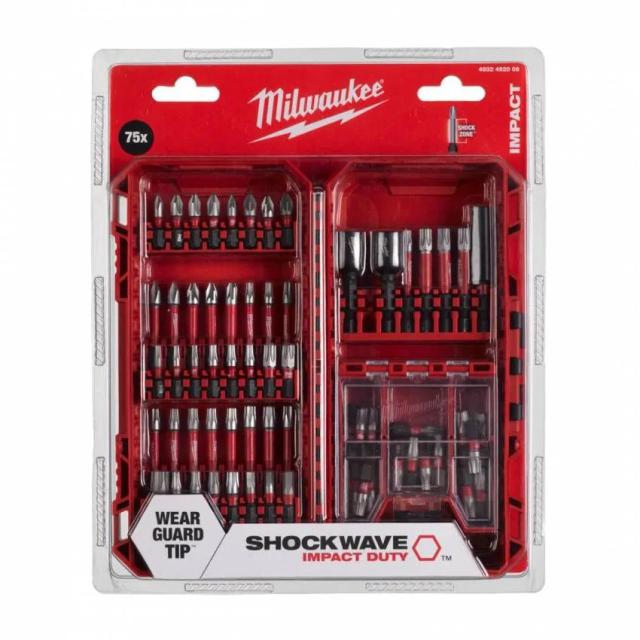 Біти Milwaukee Shockwave, сталь, кейс, набір 75шт