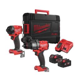 Набір із двох акумуляторних інструментів Milwaukee M18 M18FPP2A3-502X шурупокрут-дриль M18 FPD3-0X гвинтоверт ударний M18 FID3-0X акб М18 1х5А·год ЗП M12-18FC TURBO кейс