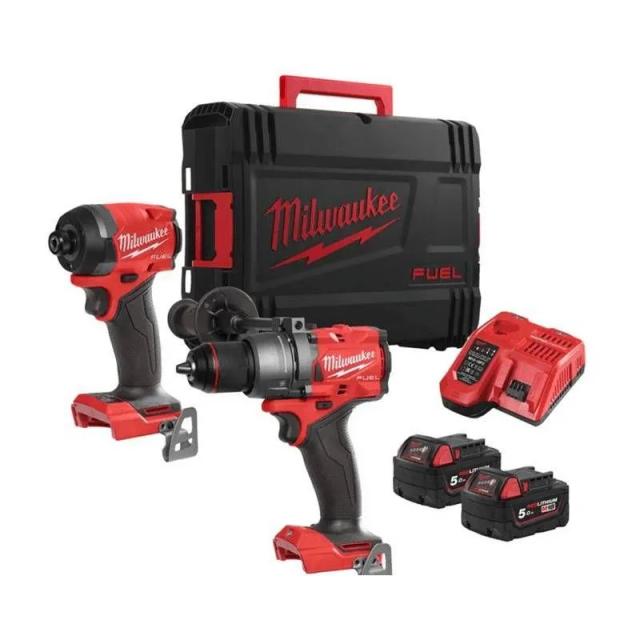 Набір із двох акумуляторних інструментів Milwaukee M18 M18FPP2A3-502X шурупокрут-дриль M18 FPD3-0X гвинтоверт ударний M18 FID3-0X акб М18 1х5А·год ЗП M12-18FC TURBO кейс