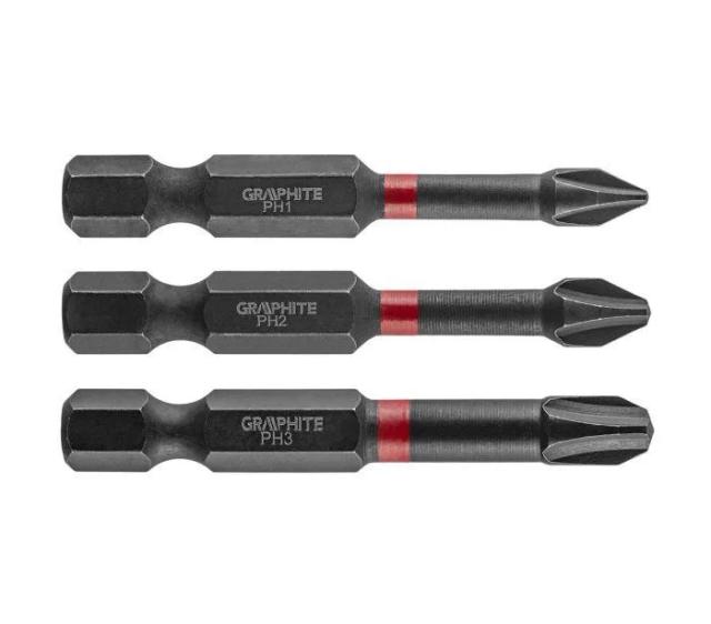 Біти GRAPHITE 1/4", ударні, PH, 50мм, сталь S2 набір 3шт