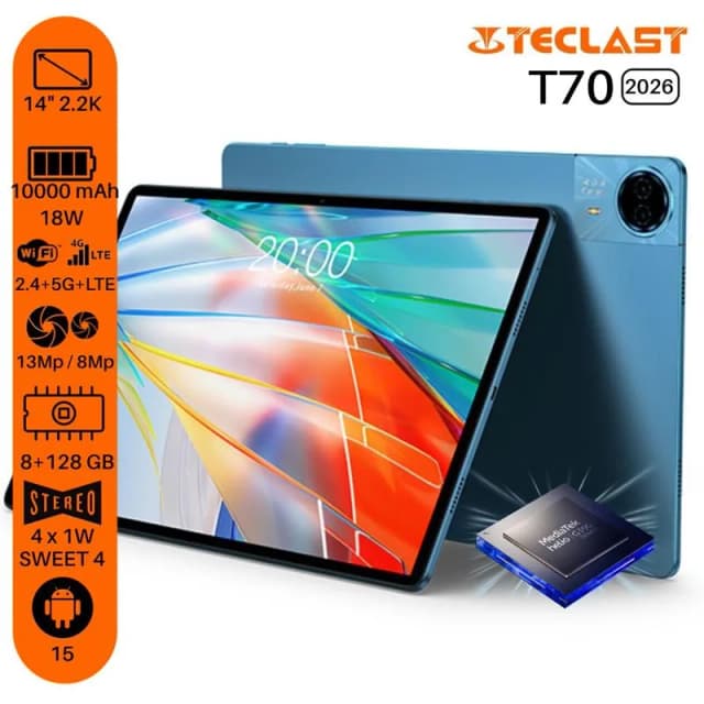 Планшет Teclast T70 (2026) 14" 8ГБ, 128ГБ, LTE, 10000мА•год, Android, блакитний