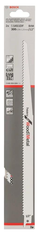 Полотно пиляльне для шабельної пилки Bosch Professional по дереву та металу, S 1411 DF, 6TPI, 2шт