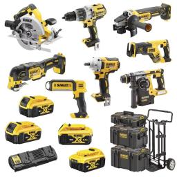 Набір із восьми акумуляторних інструментів DeWALT 18В акб 4х5А·год ЗП 3хВаліза та візок ToughSystem 43.5кг