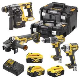 Набір із чотирьох акумуляторних інструментів DeWALT 18В дриль-шурупокрут ударний DCD796 перфоратор SDS-Plus DCH273 шурупокрут ударний DCF887 шліфмашина кутова DCG405 акб 3х5А·год ЗП 2хTSTAK 14.3кг