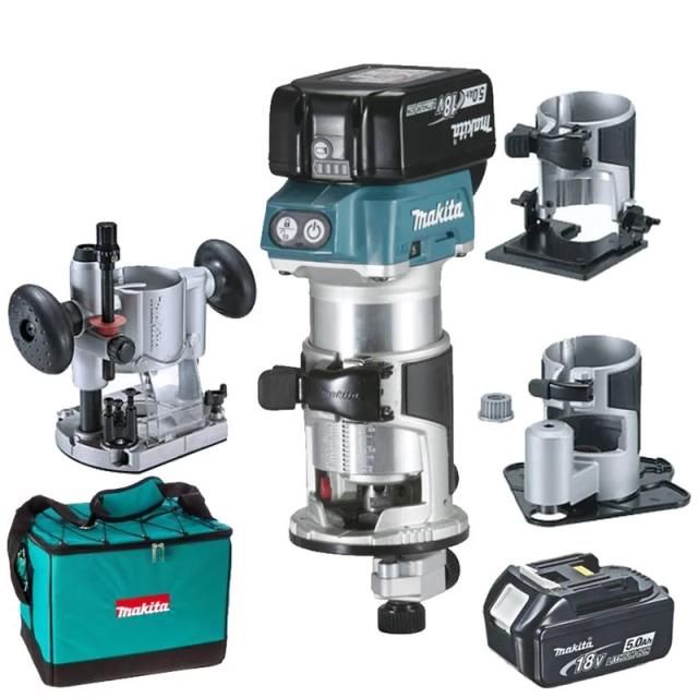 Фрезер акумуляторний Makita DRT50RTEX3 Li-ion LXT 18 В 2х5.0А·год цанга 6.35мм 10000-30000об/хв 1.8кг