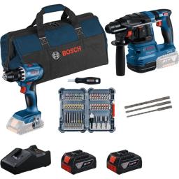 Набір акумуляторних інструментів Bosch Professional 18В дриль-шурупокрут GSR 18V-45, перфоратор GBH 18V-22, набір біт і бурів, акб 2x4А·год, ЗП, сумка