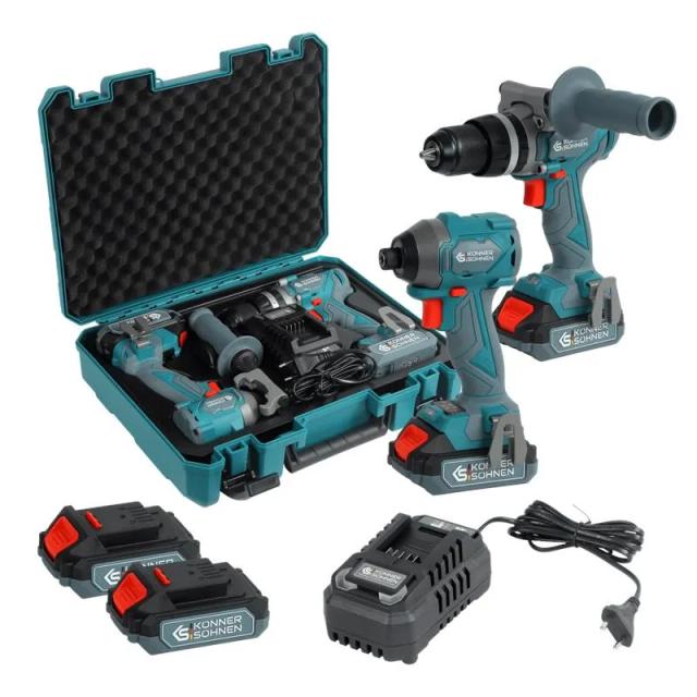 Набір із двох акумуляторних інструментів Konner&Sohnen KS IDISD 20V SET 2 20В дриль ударний, гвинтоверт, швидкий ЗП 2А акб 2х2А·год кейс 5кг