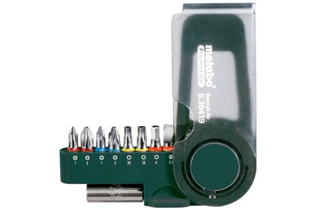 Біти Metabo Promotion, 1/4", магнітний бітотримач, SL,PH,PZ,H,T, 25мм, сталь S2, кейс, набір 9шт