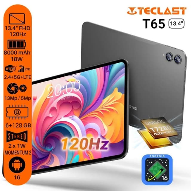 Планшет Teclast T65 13.4" 6ГБ, 128ГБ, LTE, 8000мА•год, Android, сірий