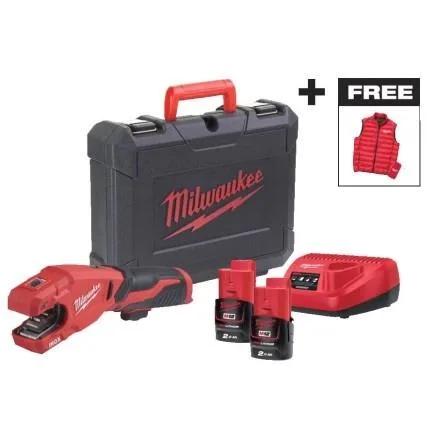 Труборіз акумуляторний Milwaukee M12 PCSSMC-202C 12В АКБ 2х2А·год 380об/хв 12-28мм жилет кейс