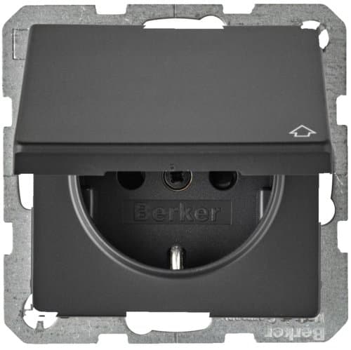 Розетка з з/к, кришка, зах.контактів, 16А/250В, антрацит, Q.х