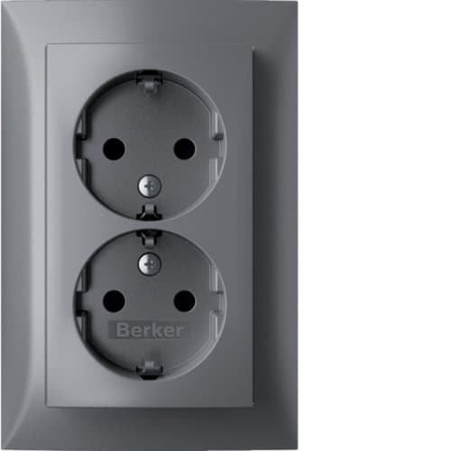 Розетка з з/к 2X, зах.контактів, цільна, алюміній 16А/250В S.1 Berker 47591404
