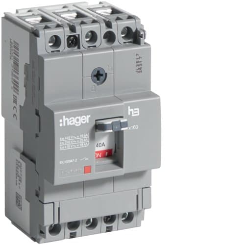 Автоматичний вимикач x160, In=40А, 3п, 18kA, Тфікс./Мфікс. Hager HDA040L
