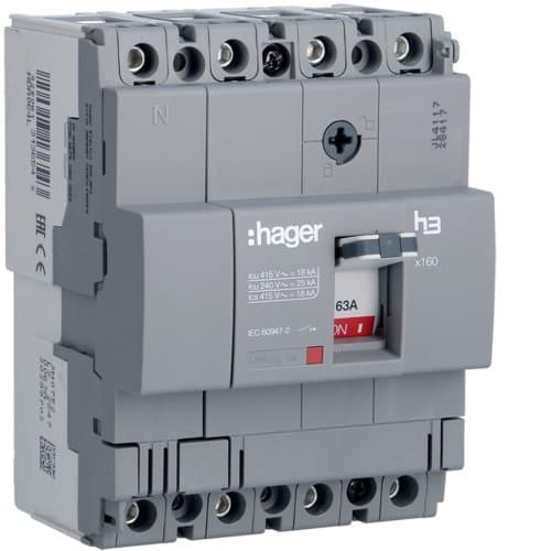 Автоматичний вимикач x160, In=63А, 4п, 18kA, Тфікс./Мфікс. Hager HDA064L