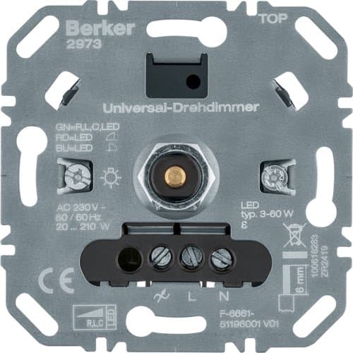 Диммер поворотний, універсальний 20-210Вт, LED 3-60Вт, 230В Berker 2973