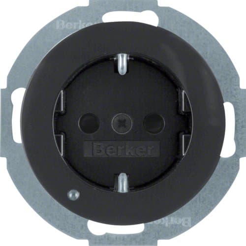 Розетка з з/к з зах.від дітей з LED-підсвіткою, 16А/250В, чорна, R.х