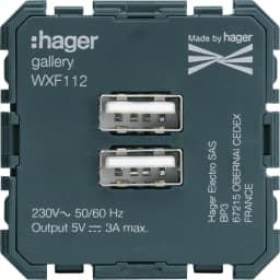 Механізм розетки 2xUSB-A, 3А, Lumina/Gallery, Hager WXF112