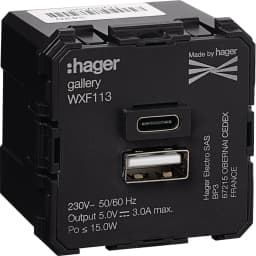 Механізм розетки 1xUSB-A, 1xUSB-C, 3А, Lumina/Gallery, Hager WXF113
