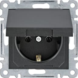 Розетка з з/к з кришкою Hager Lumina, чорна, 16А/230В , WL1153