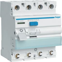 Диференційне реле 4P, 40А, 30mA, A, Quick Connect, Hager CDS440D