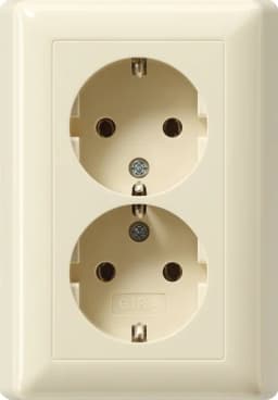 Розетка 2-а, з/к, 250V/16А, автомат. клеми, IP20 компактна з рамкою Standard 55 Gira 078201, кремовий глянцевий