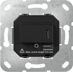 Механізм USB-розетки PD 220–240VAC / 5–20VDC (15–65 Вт), вставка, Gira 236300 чорний