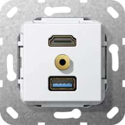 HDMI, USB30 A, Mіні джек 3,5мм перехідник/розгал кабель Gira 568003, білий глянцевий
