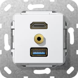 HDMI, USB30 A, Mіні джек 3,5мм розгалужувальний кабель Gira 568103, білий глянцевий