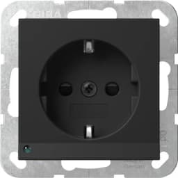 Розетка із з/к та шторками, з LED підсвічуванням, 16А/250V System 55 Gira 4170005, чорний матовий