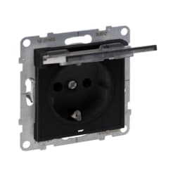 Розетка із з/к та кришкою і захист. шторками (пруж.клеми) 16А/250V для серії SUNO Legrand 721427 чорний