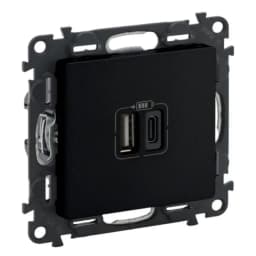 Розетка з двома USB-роз'ємами тип A + тип C 240V/5V 3000мА Legrand Valena Life Black 756306 чорний матовий