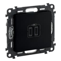 Розетка з двома USB-роз'ємами тип C + тип C 240V/5V 3000мА Legrand Valena Life Black 756307 чорний матовий