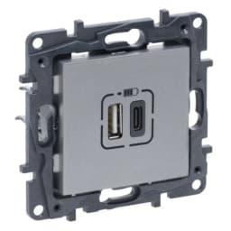Розетка USB Тип А+C 12Вт+15Вт 5 В Legrand NILOE STEP 863340 колір алюміній