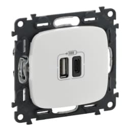 Розетка з двома USB-роз'ємами тип A + тип C 240V/5V 3000мА Legrand Valena Allure 754965, колір білий
