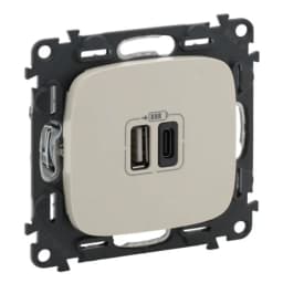 Розетка з двома USB-роз'ємами тип A + тип C 240V/5V 3000мА Legrand Valena Allure 754966, колір слонова кістка