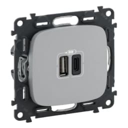Розетка з двома USB-роз'ємами тип A + тип C 240V/5V 3000мА Legrand Valena Allure 754967, колір алюміній