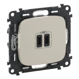 Розетка з двома USB-роз'ємами тип C + тип C 240V/5V 3000мА Legrand Valena Allure 755346, колір слонова кістка