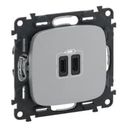 Розетка з двома USB-роз'ємами тип C + тип C 240V/5V 3000мА Legrand Valena Allure 755347, колір алюміній