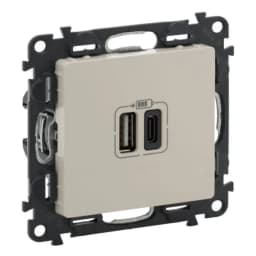 Розетка з двома USB-роз'ємами тип A + тип C 240V/5V 3000мА Legrand Valena Life 753206, колір слонова кістка