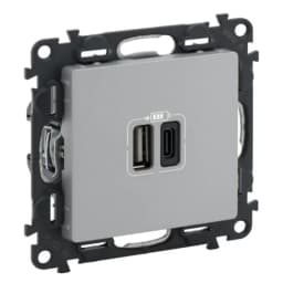 Розетка з двома USB-роз'ємами тип A + тип C 240V/5V 3000мА Legrand Valena Life 753306, колір алюміній
