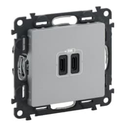 Розетка з двома USB-роз'ємами тип C + тип C 240V/5V 3000мА Legrand Valena Life 753307, колір алюміній