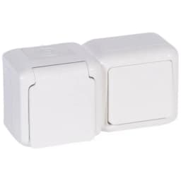 Вимикач 1-кл + розетка із заземленням IP44 Forix™ 782371, колір білий