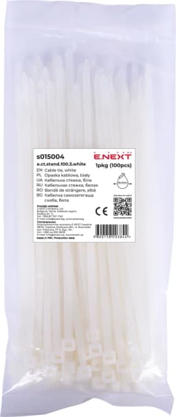 Кабельна стяжка e.ct.stand.100.3 (100шт) біла E.NEXT s015004