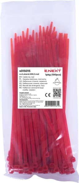 Кабельна стяжка e.ct.stand.200.3.red (100шт), червона E.NEXT s015015