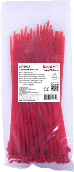 Кабельна стяжка e.ct.stand.280.4.red (100шт), червона E.NEXT s015027