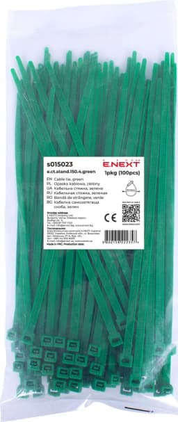 Кабельна стяжка e.ct.stand.150.4.green (100шт), зелена E.NEXT s015023