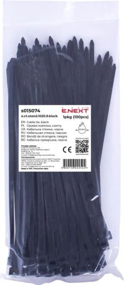 Кабельна стяжка e.ct.stand.1020.9.black (100шт), чорна E.NEXT s015074